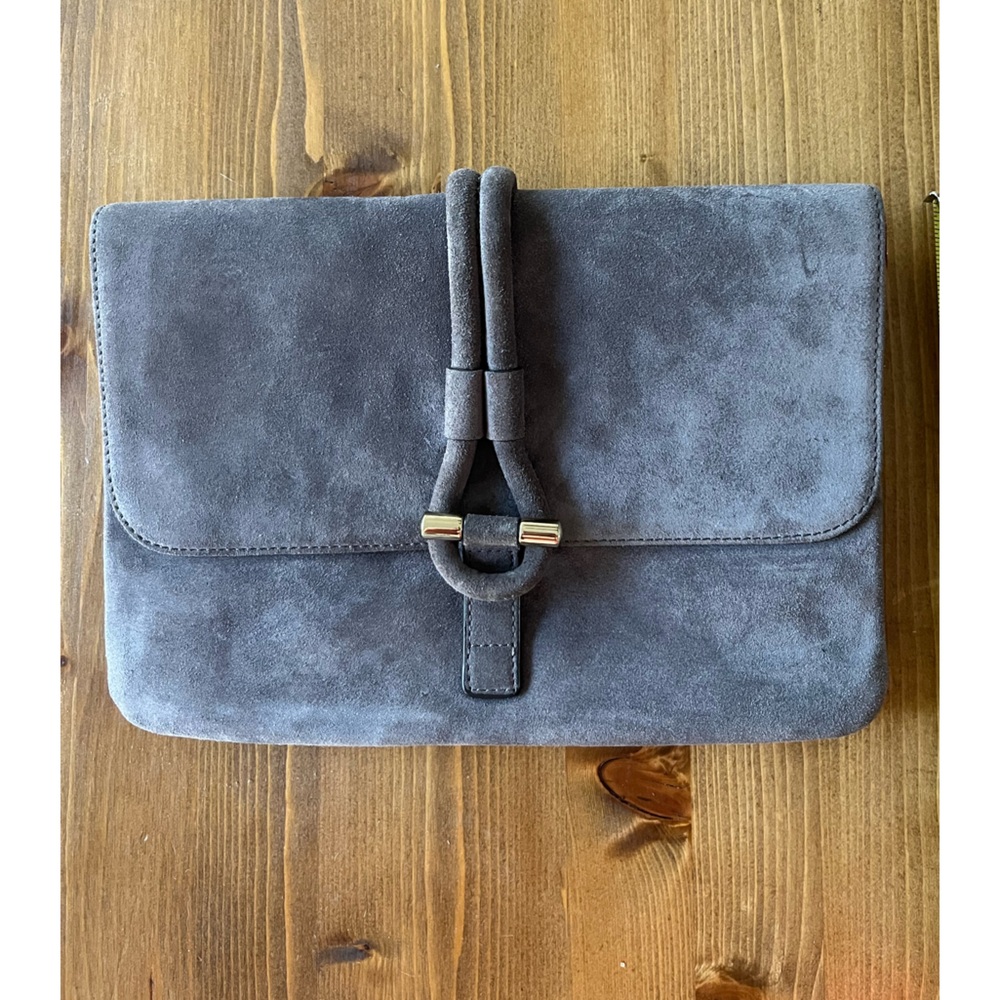 Tila March Paris Gray Suede Clutch